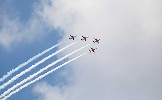 military planes flying in formation